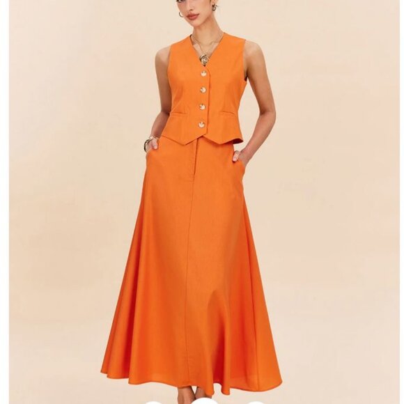 Summery Orange Linen Skirt & Vest Set NWT - Picture 1 of 4